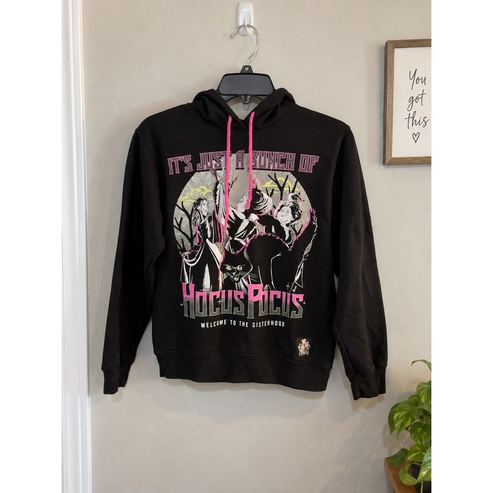 Disney Hocus Pocus Sanderson Sisters Black Pink Glitter Hoodie Women XXS 00